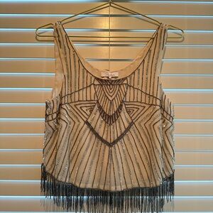 Parker Cream Silver Beaded Fringe Blouse